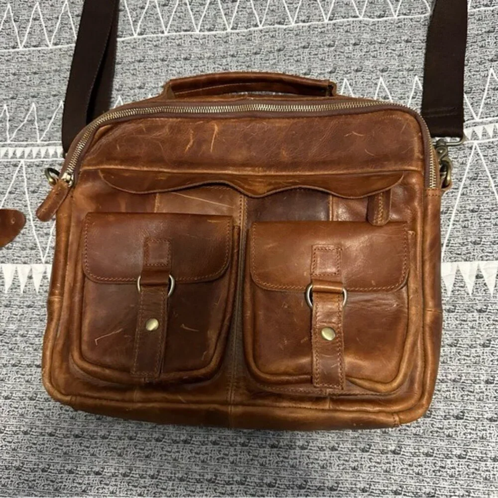 Men’s Brown Leather Briefcase Laptop Messenger Bag Vintage Work Business Satchel